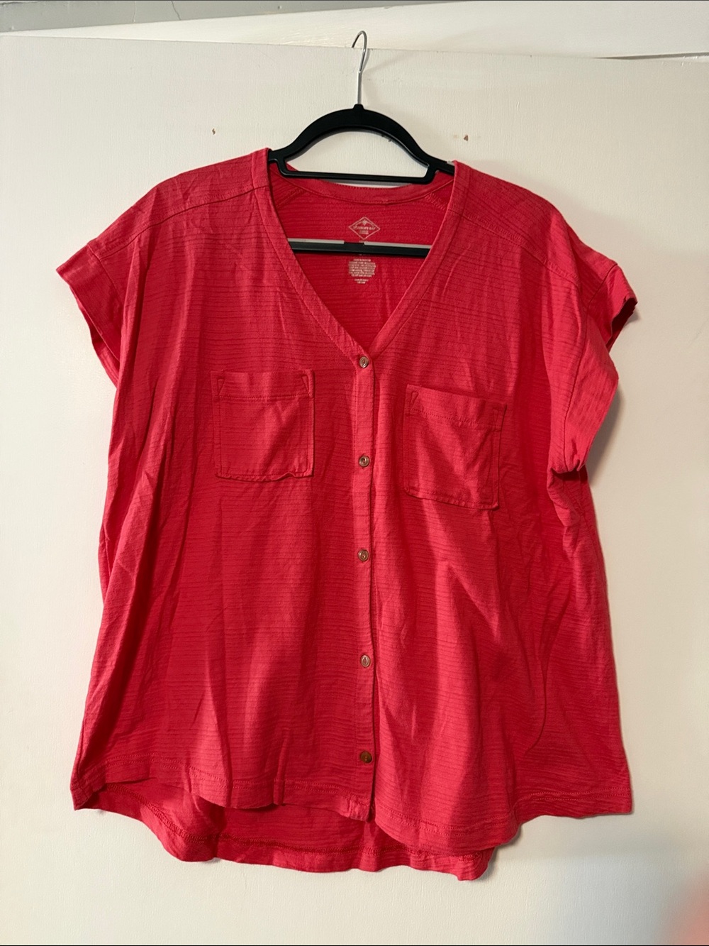St. John's Bay Women's V-Neck Button Front Shirt with Chest Pockets